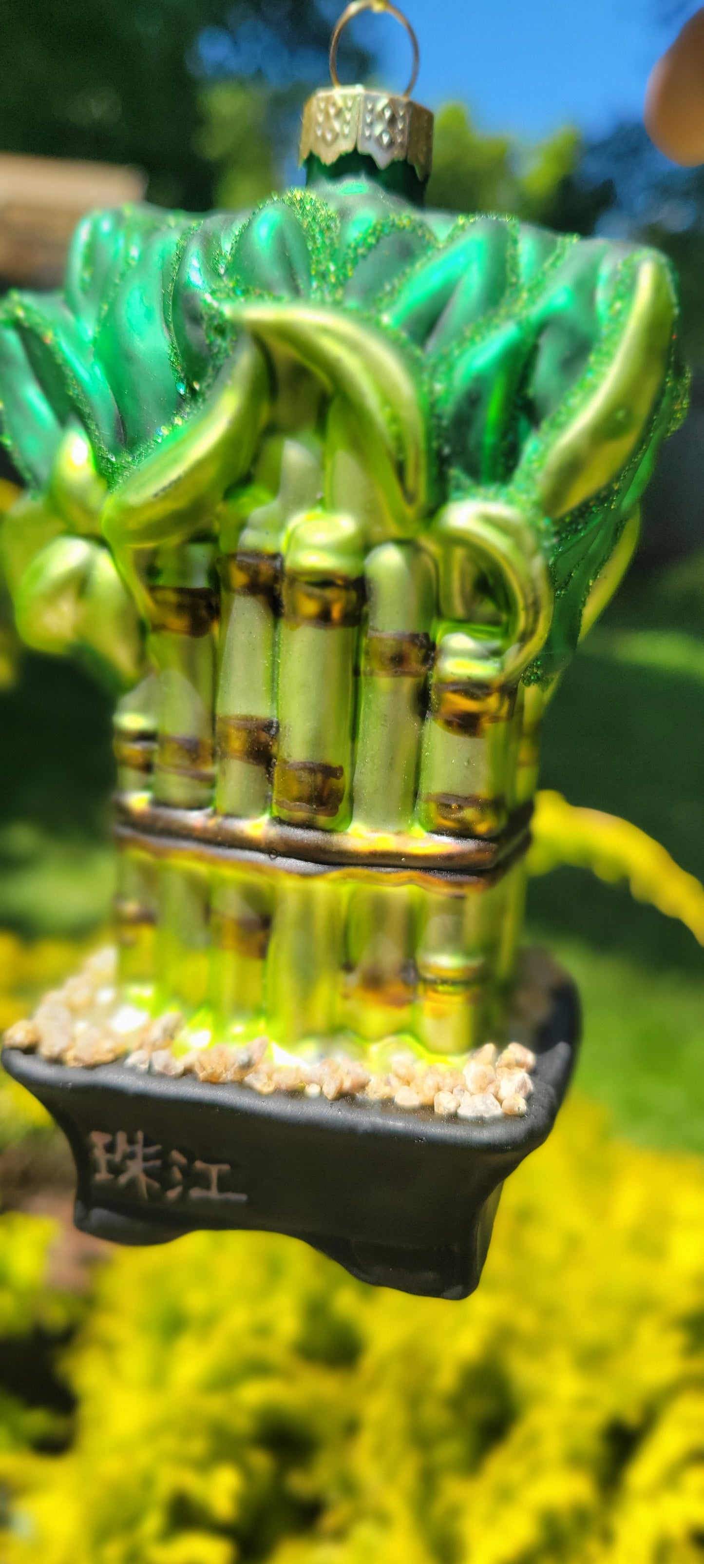 Lucky Bamboo Glass Ornament