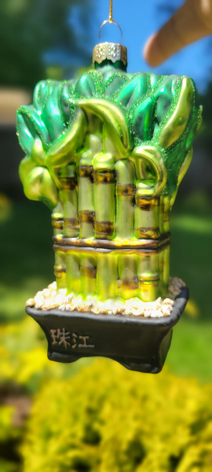 Lucky Bamboo Glass Ornament